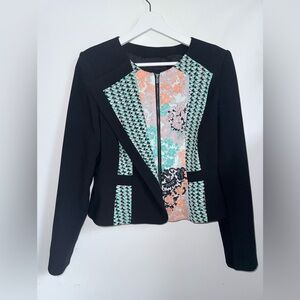 BCBGMaxAzria Edward Black Blazer with Mint and Coral Floral Print Panels Size M